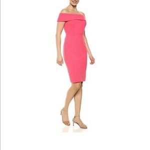 NWT Women’s Calvin Klein Off Shoulder Sheath Dress Coral 4